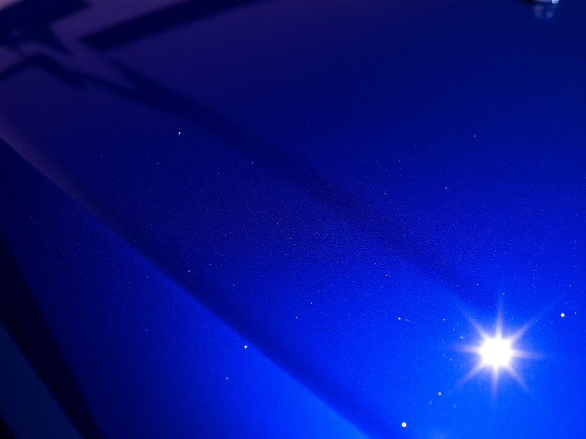 Glossy freshly polished car exterior with water beading