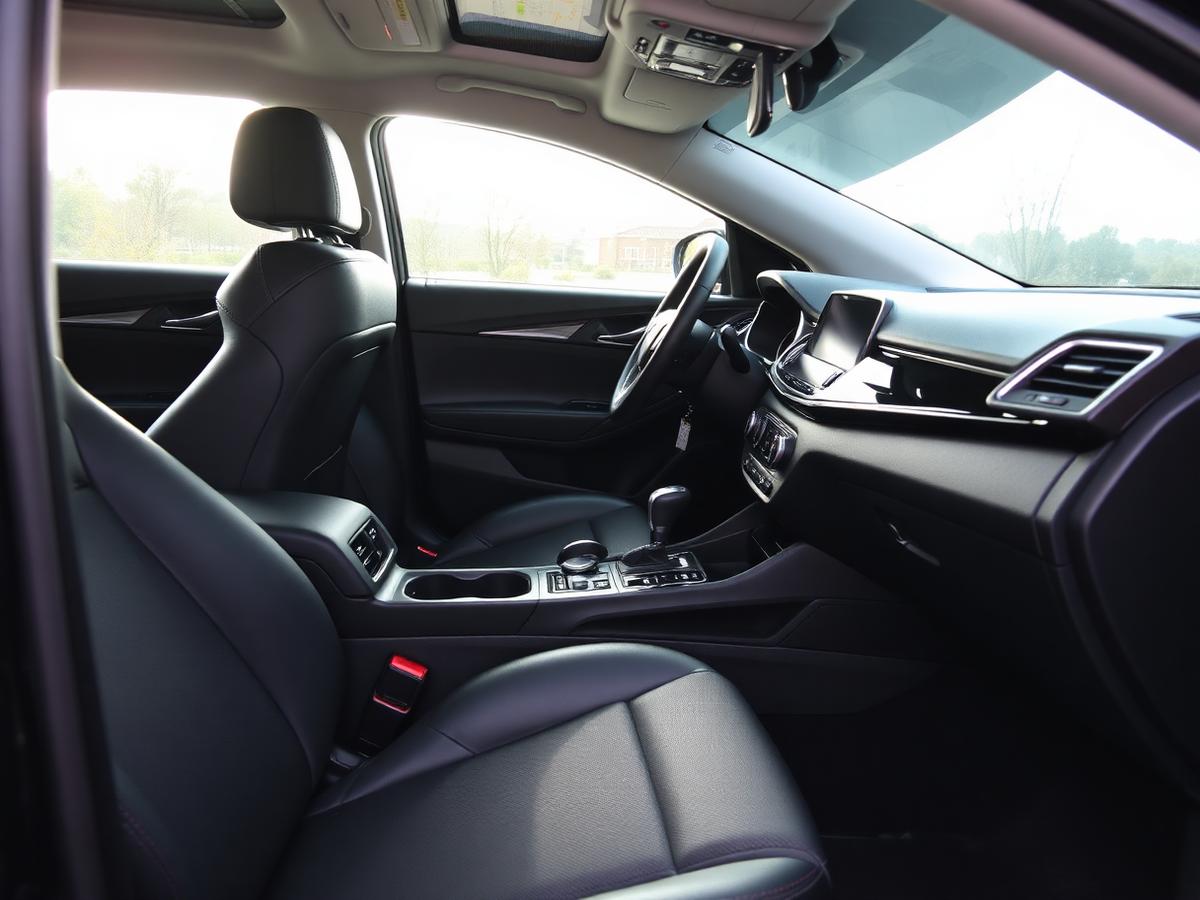 Detailed car interior with clean leather seats and dashboard