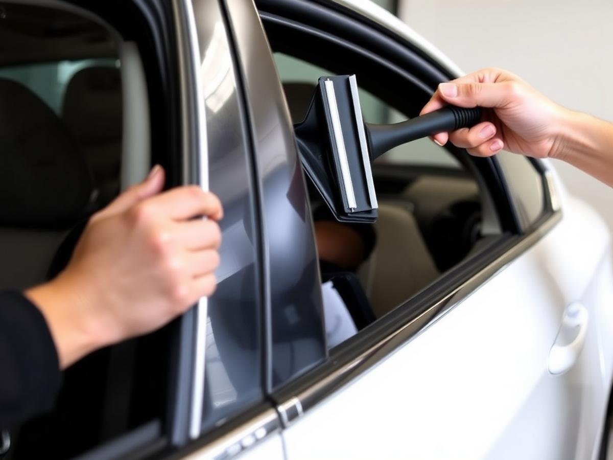 Car side window with freshly installed ceramic tint